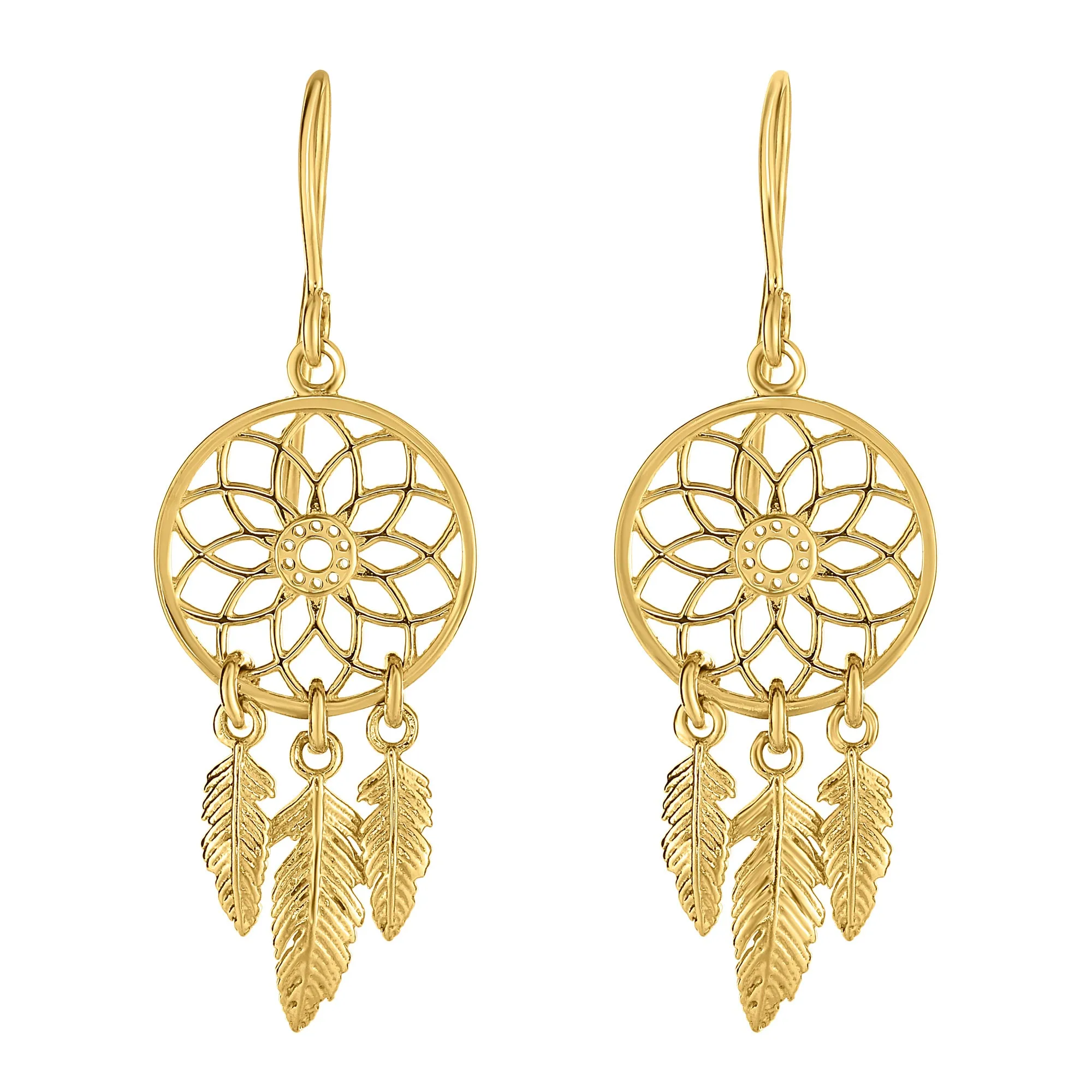 14K Yellow Gold Dream Catcher Chandelier Earrings