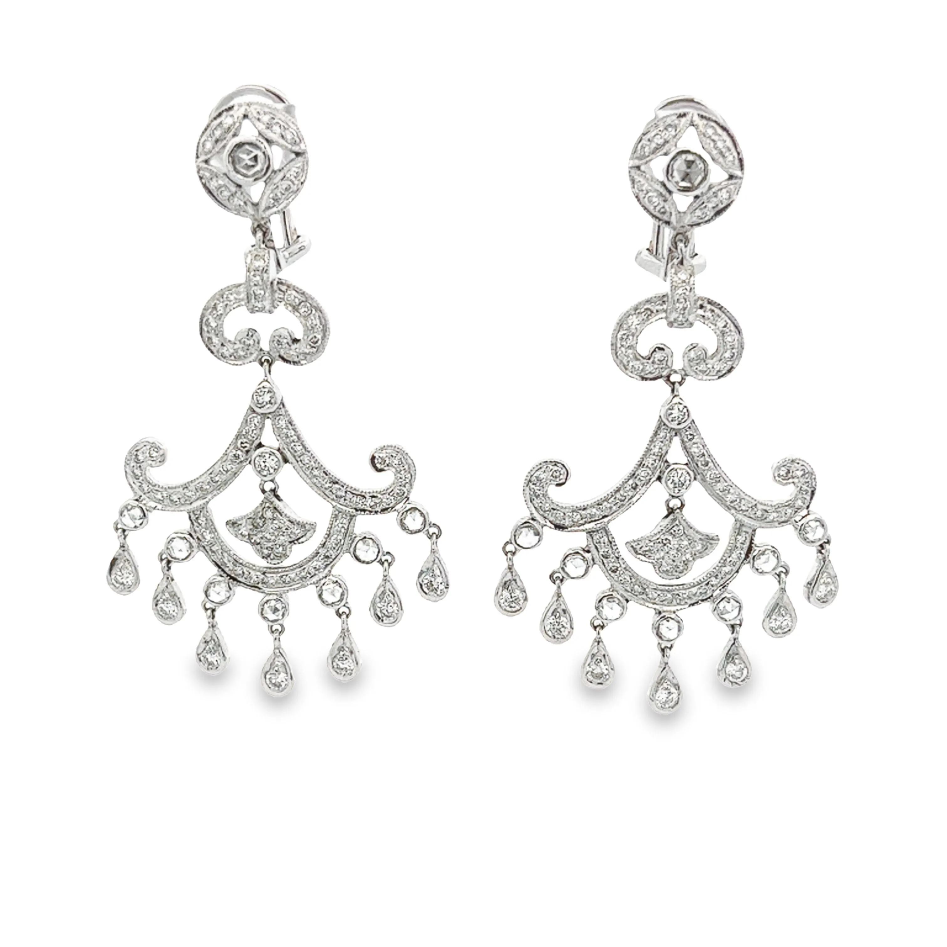 2.00ct 18k White Gold Diamond Chandelier Drop Earrings