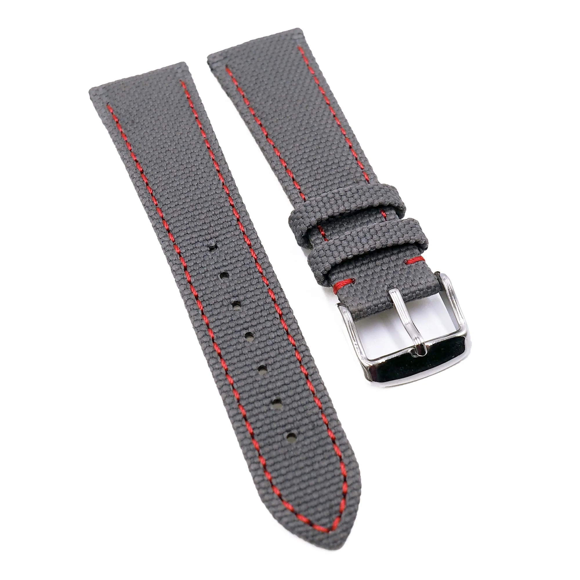 22mm Gray Nylon Watch Strap For Omega, Red Stitching