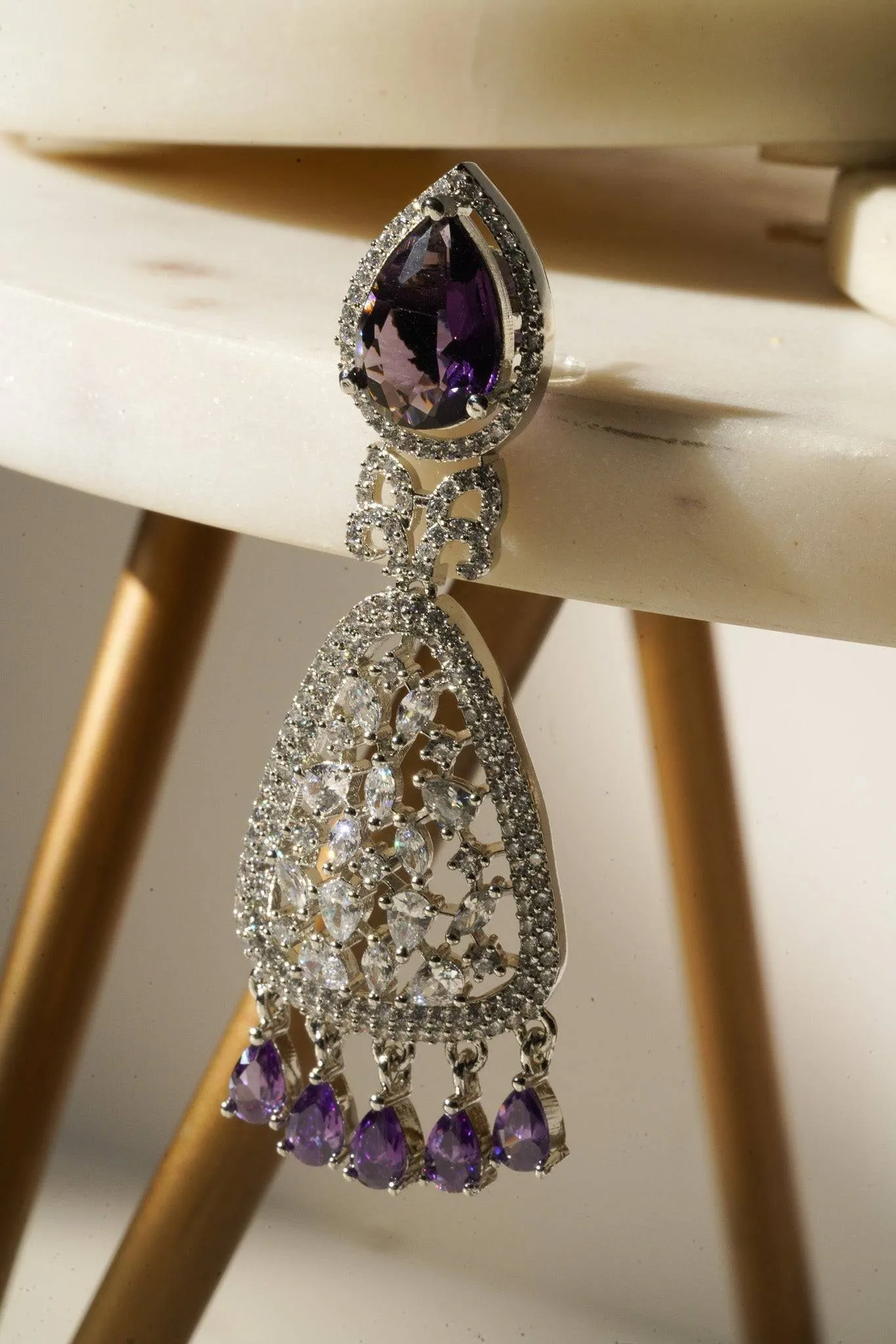 Aashi - Rhodium Plated Chandelier Earrings