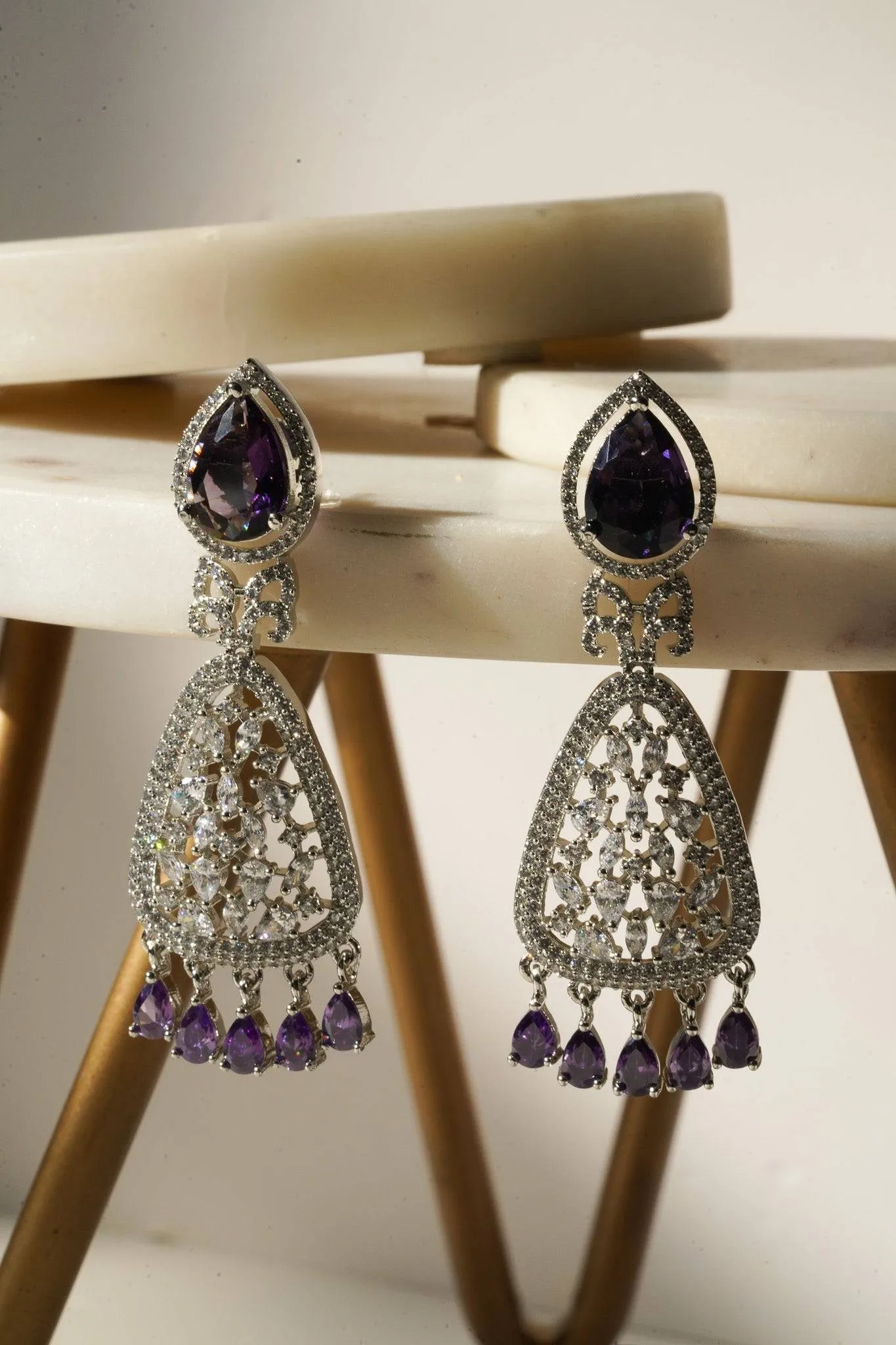 Aashi - Rhodium Plated Chandelier Earrings