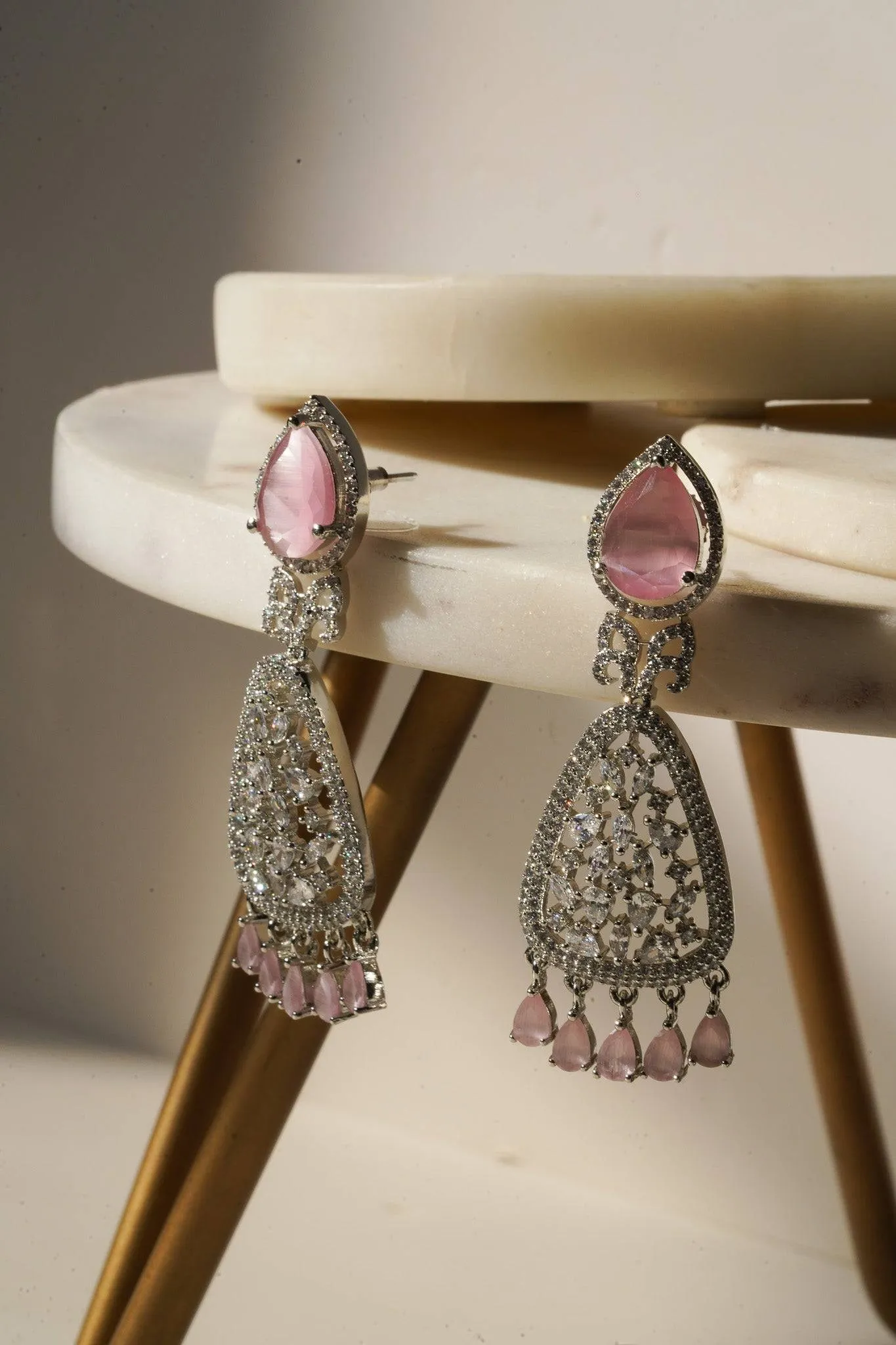 Aashi - Rhodium Plated Chandelier Earrings