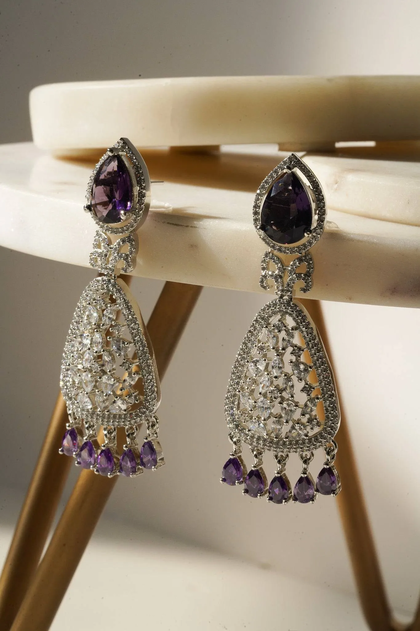 Aashi - Rhodium Plated Chandelier Earrings