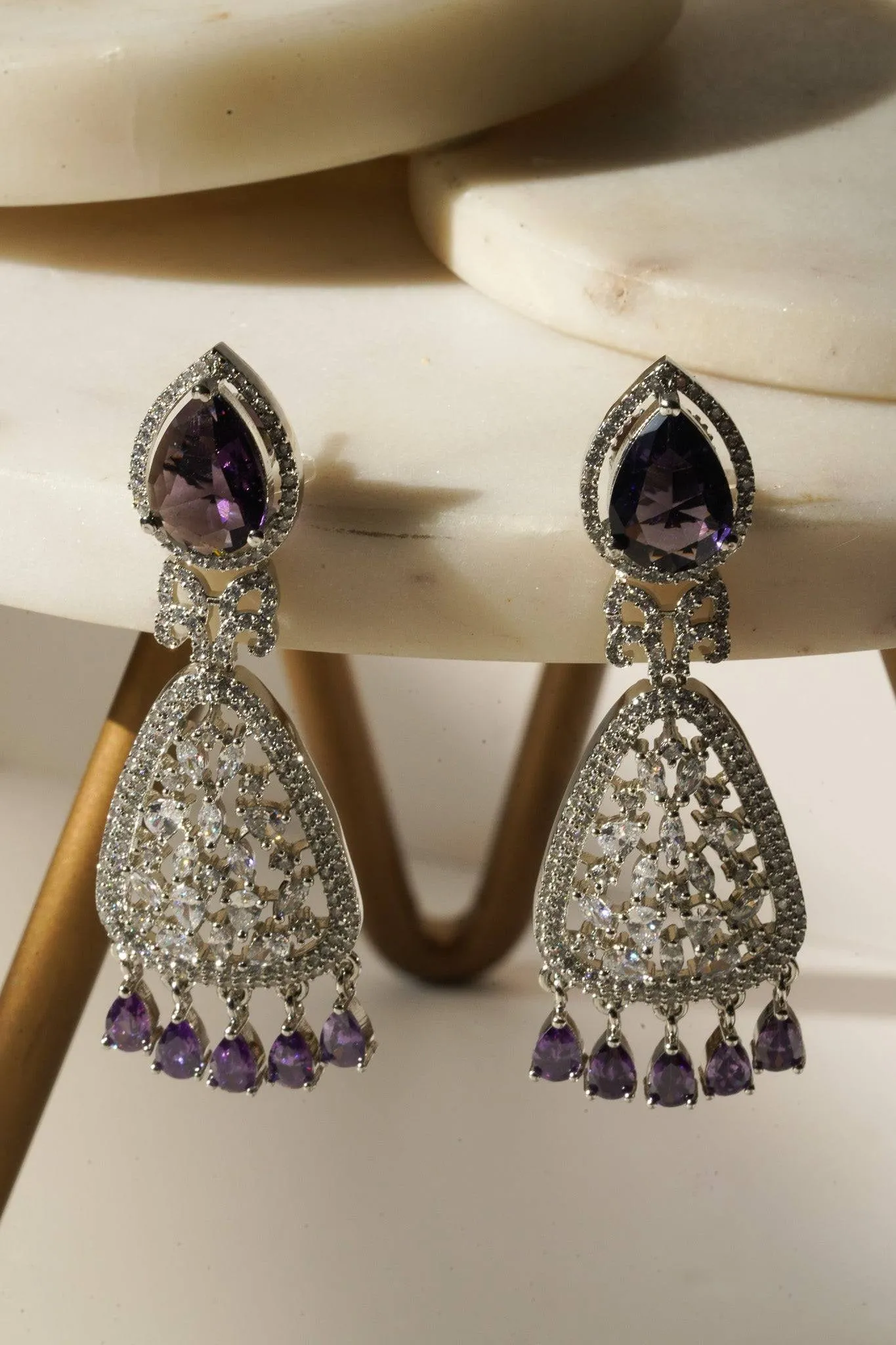 Aashi - Rhodium Plated Chandelier Earrings