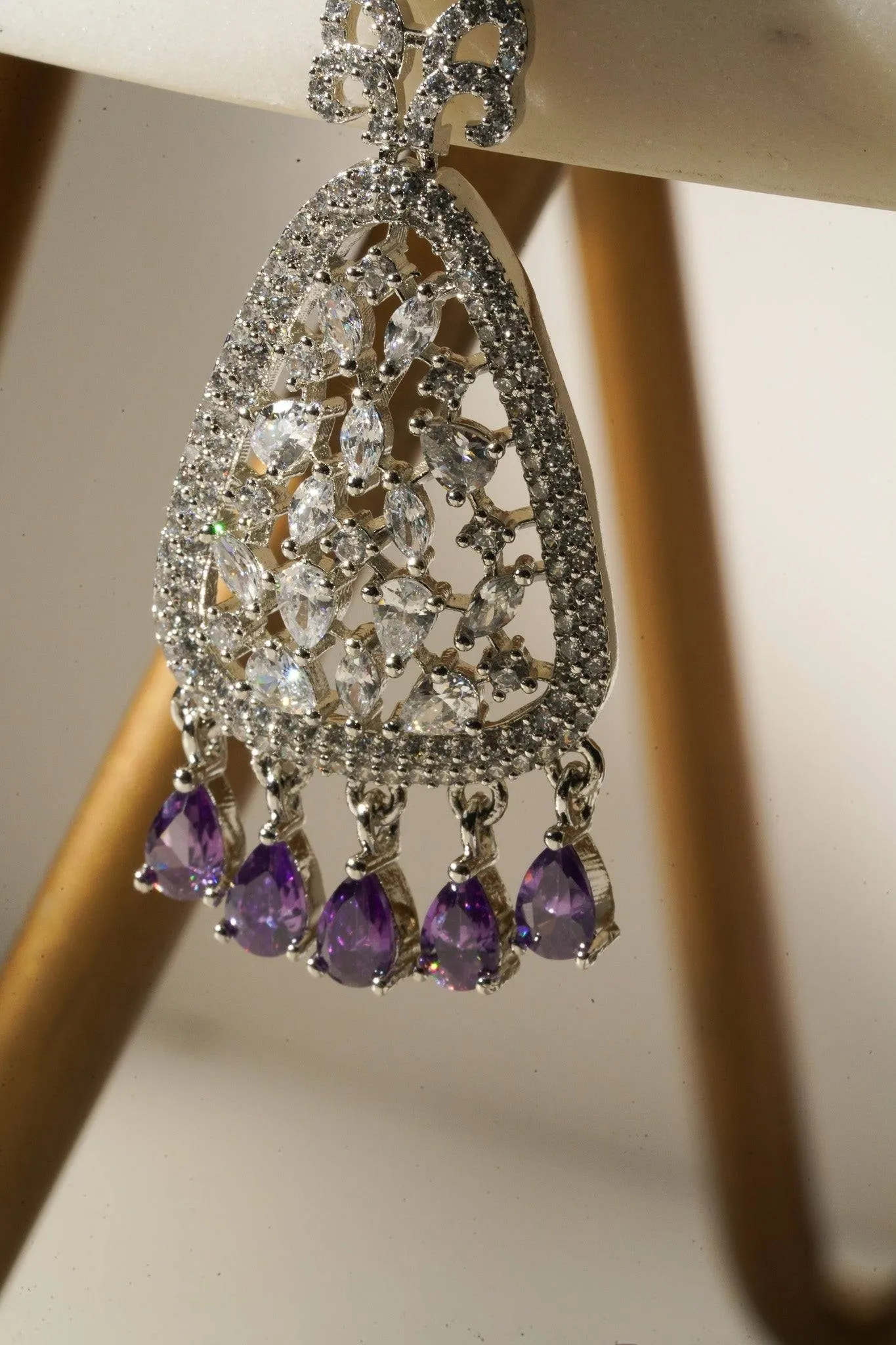 Aashi - Rhodium Plated Chandelier Earrings