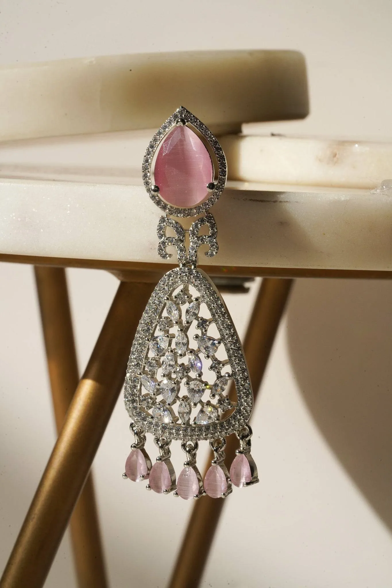 Aashi - Rhodium Plated Chandelier Earrings