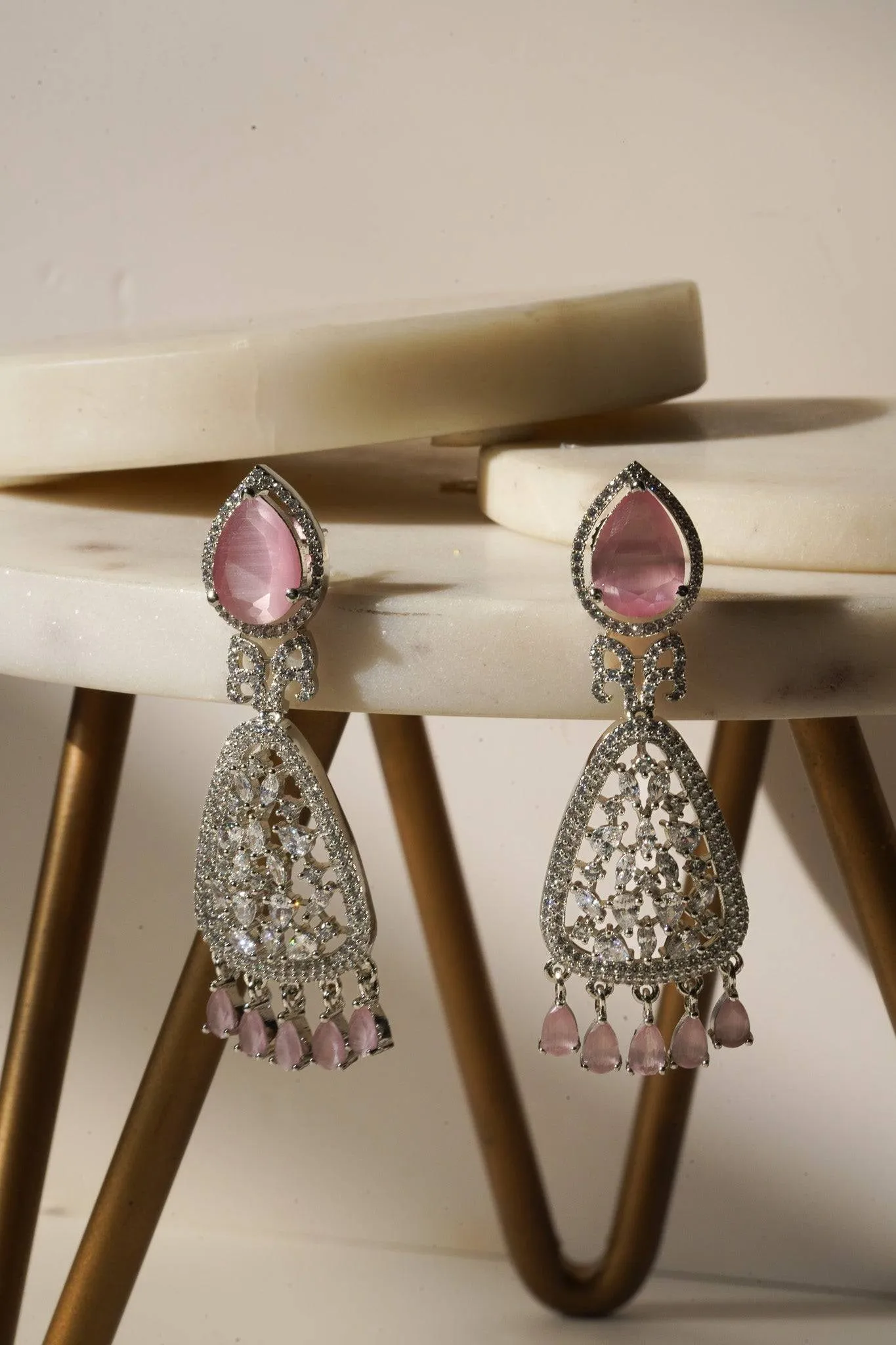 Aashi - Rhodium Plated Chandelier Earrings