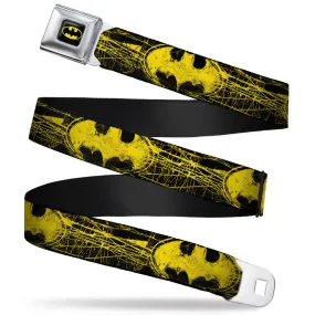 Batman Full Color Black Yellow Seatbelt Belt - Batman Shield CLOSE-UP Sketch Black/Yellow Webbing