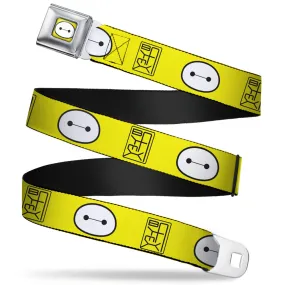 Baymax Face Full Color Yellow Black White Seatbelt Belt - BAYMAX Hanko/Face Yellow/Black/White Webbing