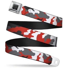 BD Wings Logo CLOSE-UP Full Color Black Silver Seatbelt Belt - Camo Orange Webbing