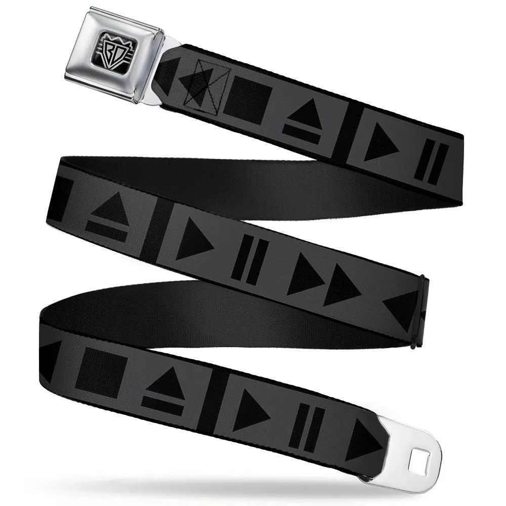 BD Wings Logo CLOSE-UP Full Color Black Silver Seatbelt Belt - Control Buttons Black/Gray Webbing