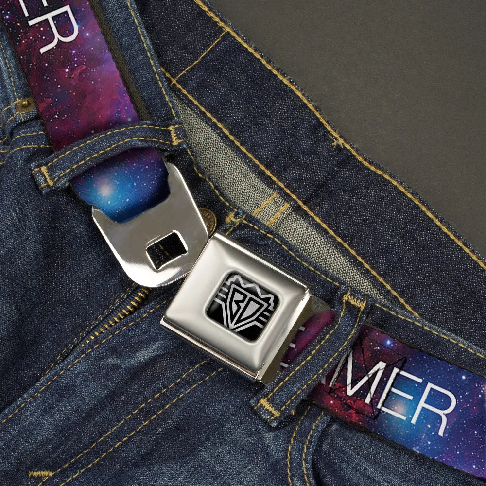 BD Wings Logo CLOSE-UP Full Color Black Silver Seatbelt Belt - DREAMER Galaxy/White Webbing