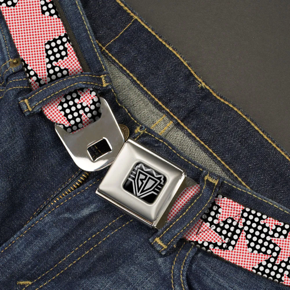 BD Wings Logo CLOSE-UP Full Color Black Silver Seatbelt Belt - Eighties Stars2 Black/White/Red Webbing