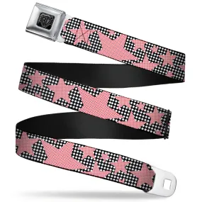 BD Wings Logo CLOSE-UP Full Color Black Silver Seatbelt Belt - Eighties Stars2 Black/White/Red Webbing