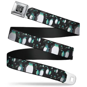 BD Wings Logo CLOSE-UP Full Color Black Silver Seatbelt Belt - Emperor Penguins w/Bubbles Black/Gray/Turqs Webbing