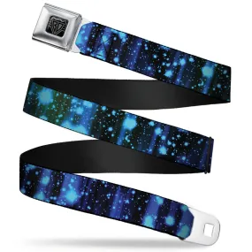 BD Wings Logo CLOSE-UP Full Color Black Silver Seatbelt Belt - Galaxy Sparkle Black/Blue-Purple Fade Webbing