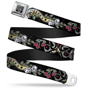 BD Wings Logo CLOSE-UP Full Color Black Silver Seatbelt Belt - Lucky Black Webbing