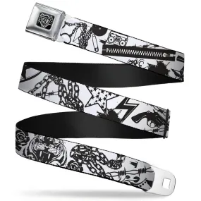 BD Wings Logo CLOSE-UP Full Color Black Silver Seatbelt Belt - Madness White/Black Webbing