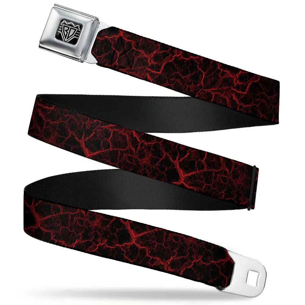 BD Wings Logo CLOSE-UP Full Color Black Silver Seatbelt Belt - Marble Black/Red Webbing