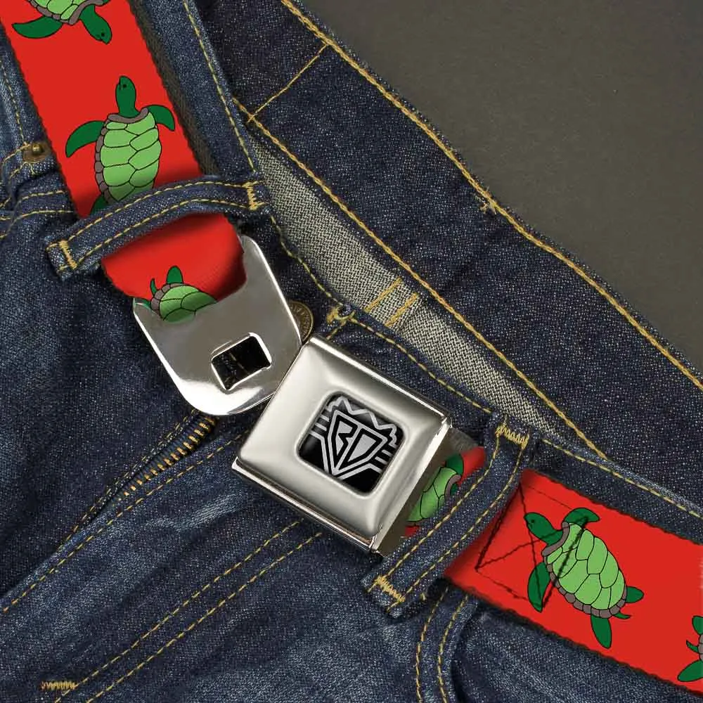 BD Wings Logo CLOSE-UP Full Color Black Silver Seatbelt Belt - Sea Turtles Red/Green Webbing