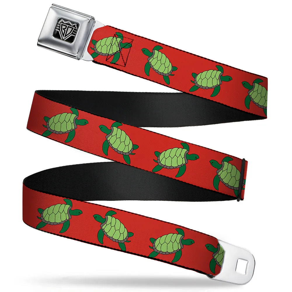 BD Wings Logo CLOSE-UP Full Color Black Silver Seatbelt Belt - Sea Turtles Red/Green Webbing