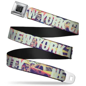 BD Wings Logo CLOSE-UP Full Color Black Silver Seatbelt Belt - Vivid NEW YORK CITY Street Scenes Webbing