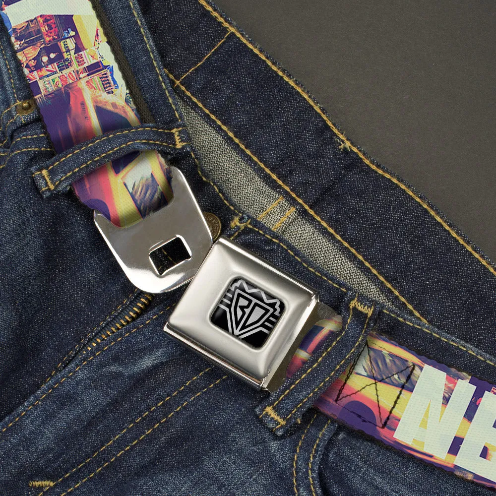 BD Wings Logo CLOSE-UP Full Color Black Silver Seatbelt Belt - Vivid NEW YORK CITY Street Scenes Webbing