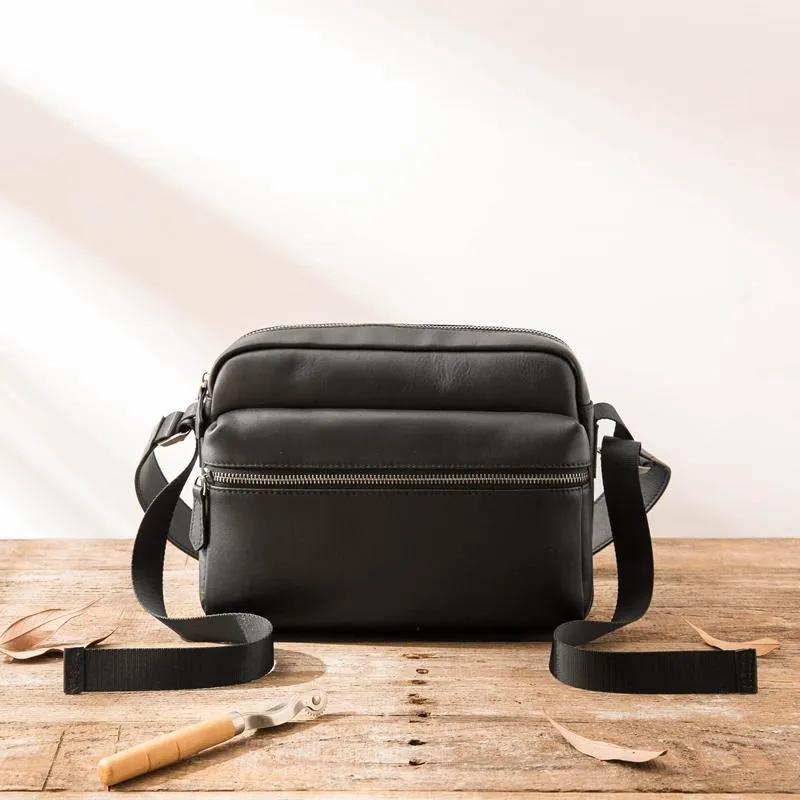 Black Cool Leather Mens Small Postman Bag Brown Messenger Bags Courier Bag for Men