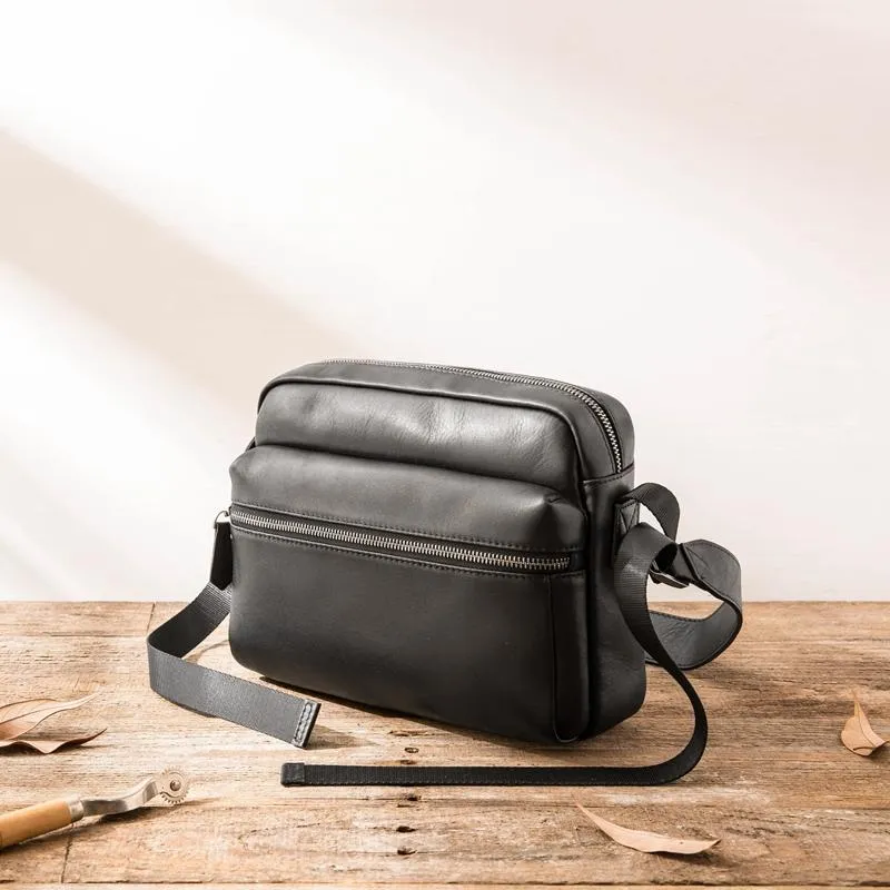 Black Cool Leather Mens Small Postman Bag Brown Messenger Bags Courier Bag for Men