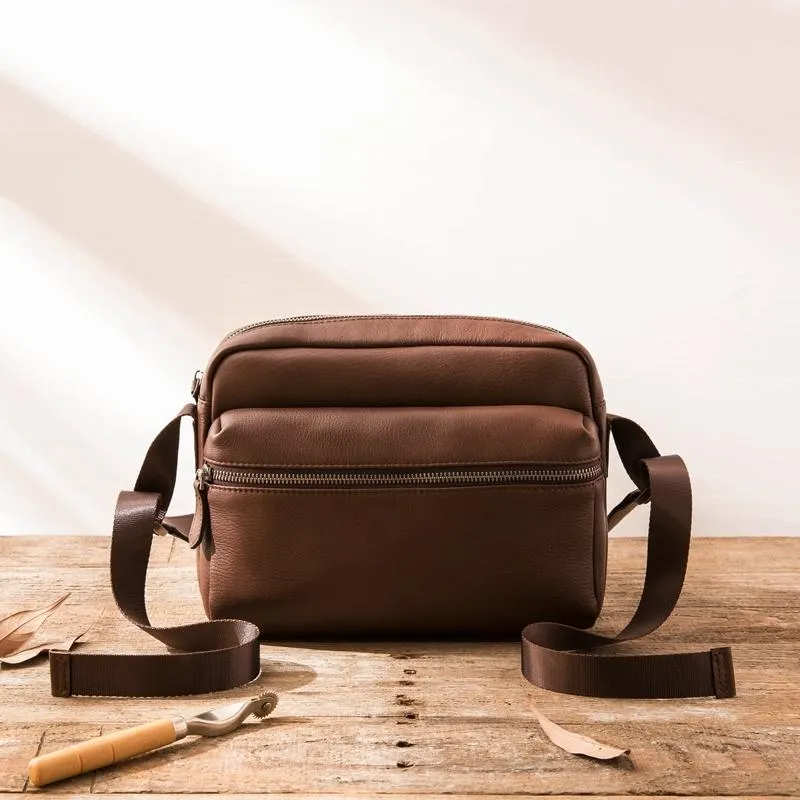 Black Cool Leather Mens Small Postman Bag Brown Messenger Bags Courier Bag for Men