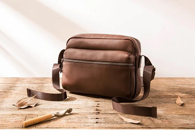 Black Cool Leather Mens Small Postman Bag Brown Messenger Bags Courier Bag for Men