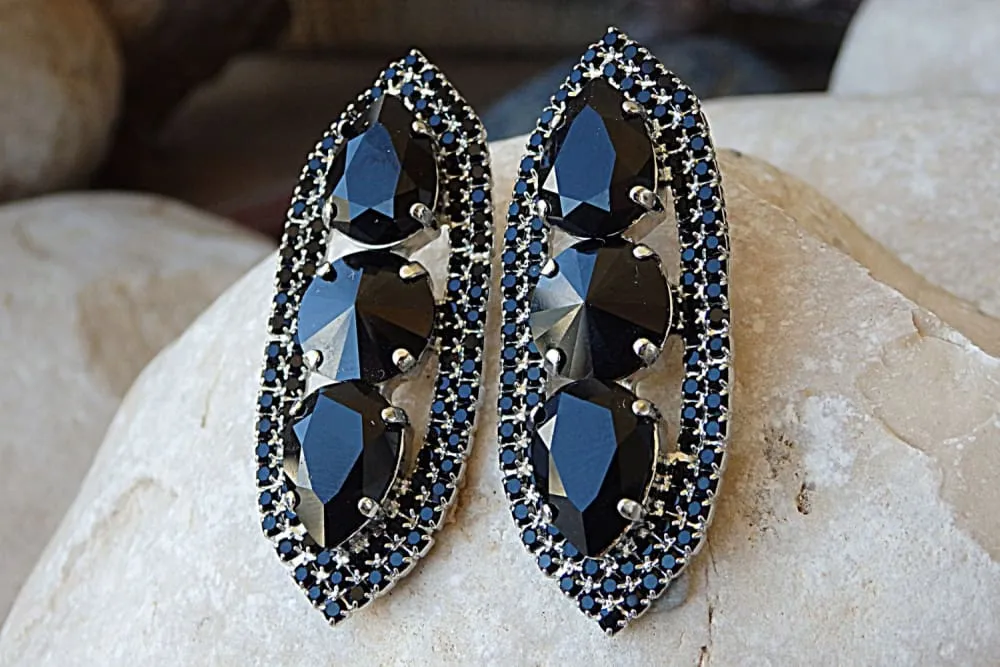 Black Evening Chandelier Earrings