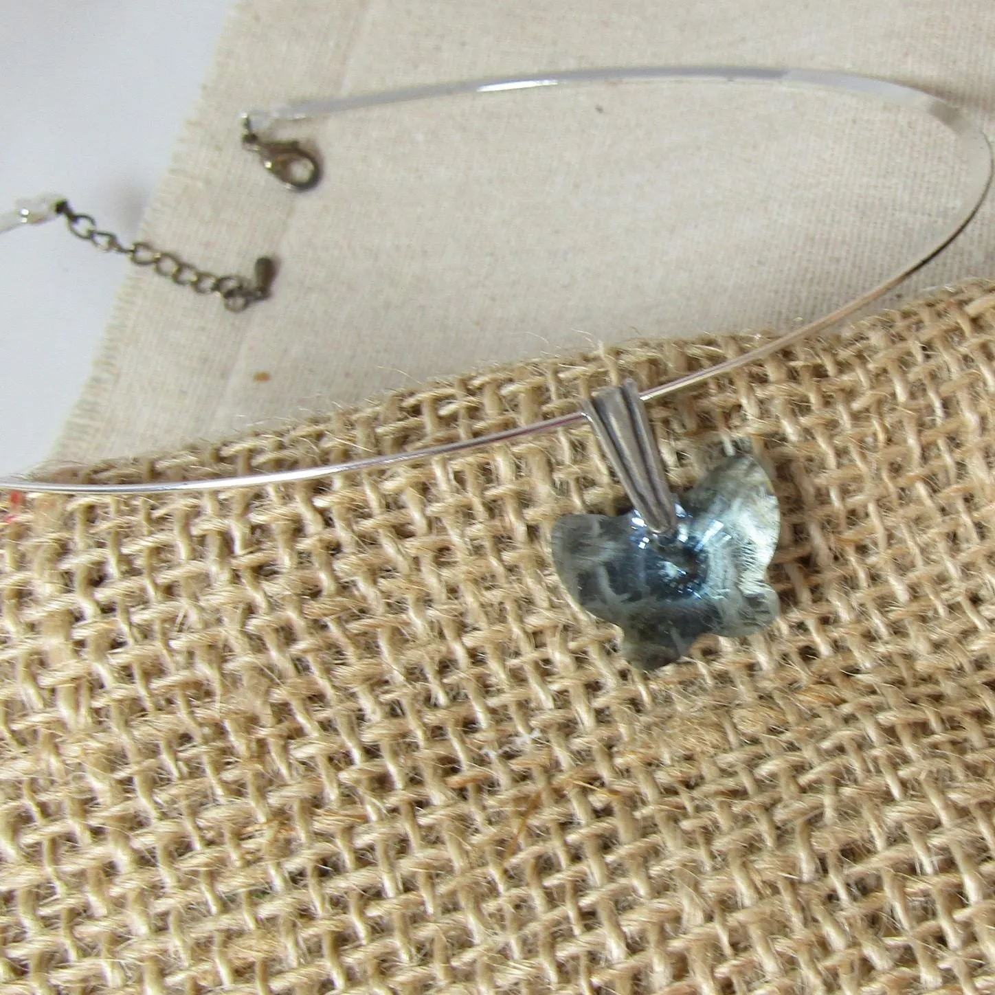 Blue Crystal Butterfly Pendant Necklace