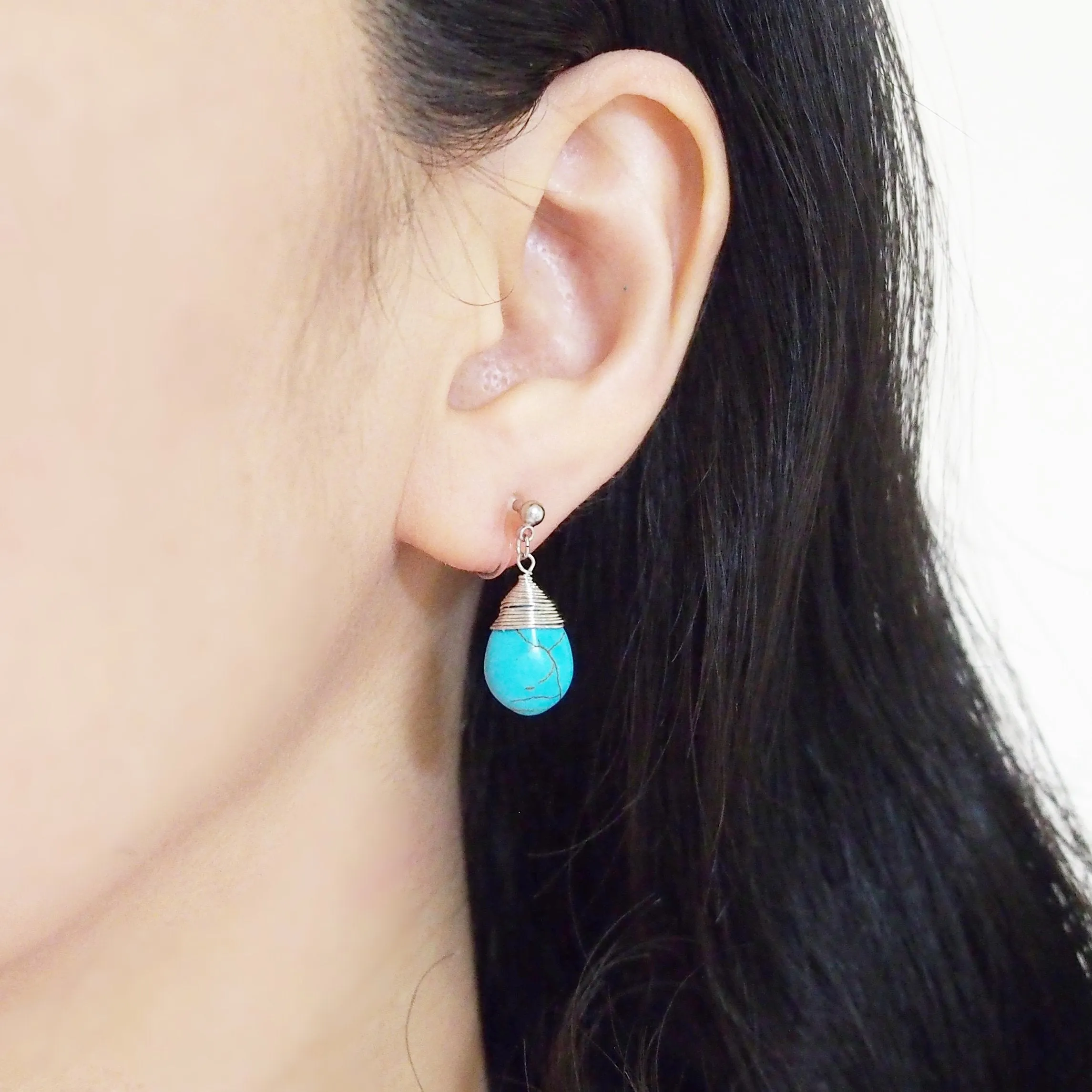 Blue turquoise invisible clip on earrings