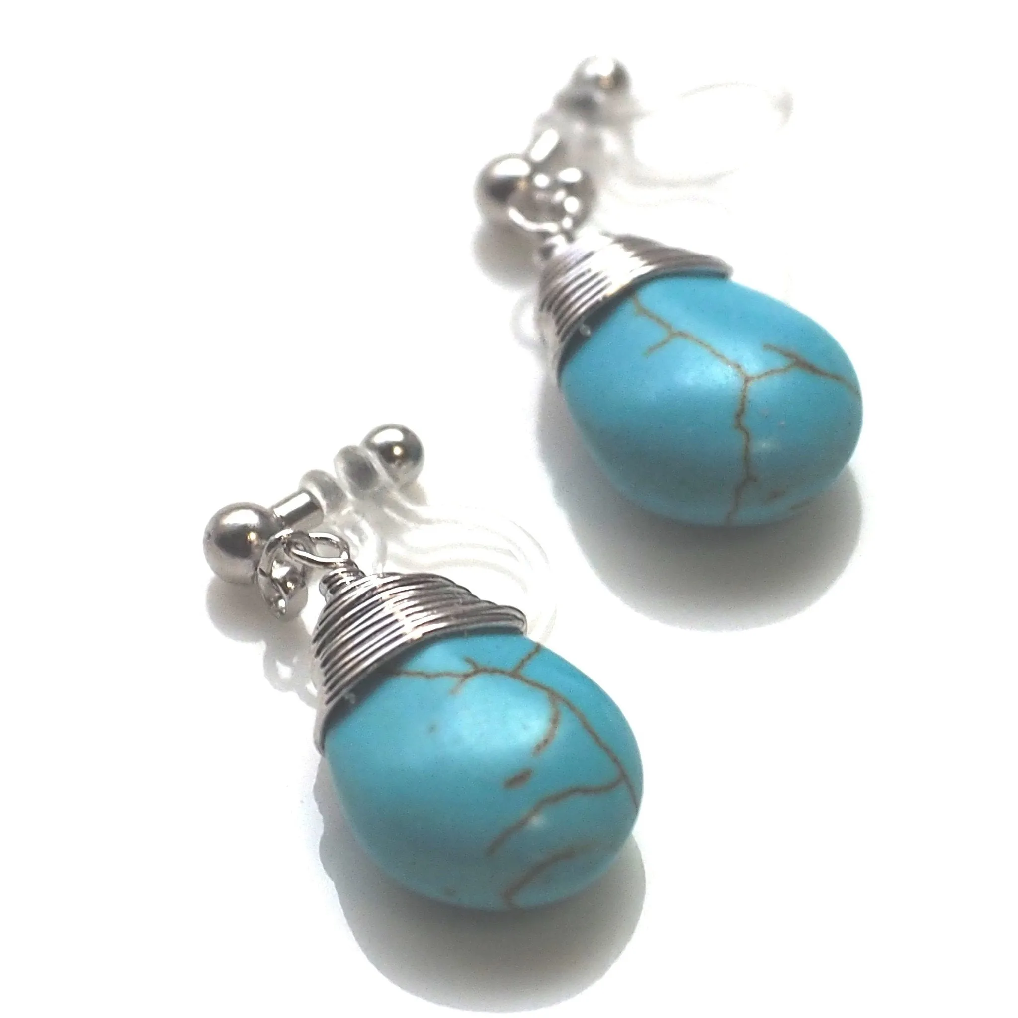 Blue turquoise invisible clip on earrings