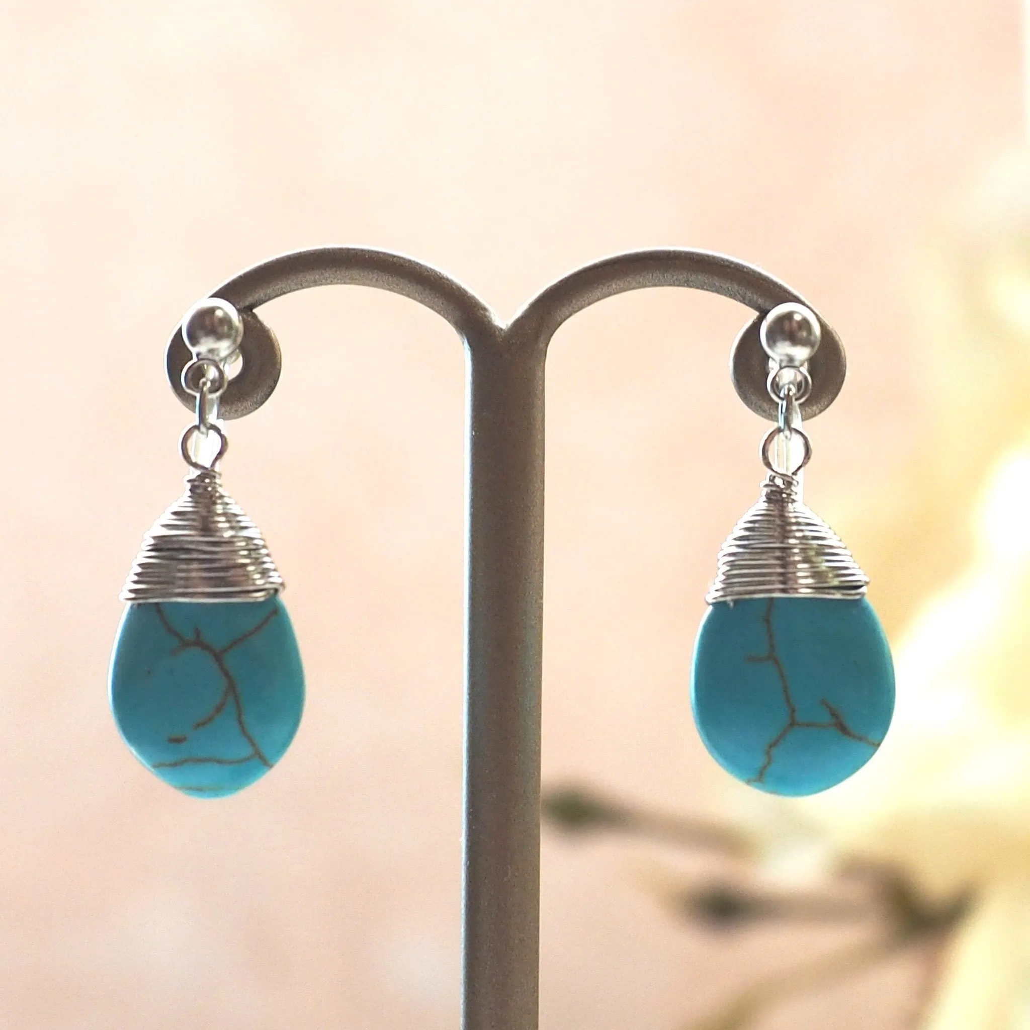 Blue turquoise invisible clip on earrings