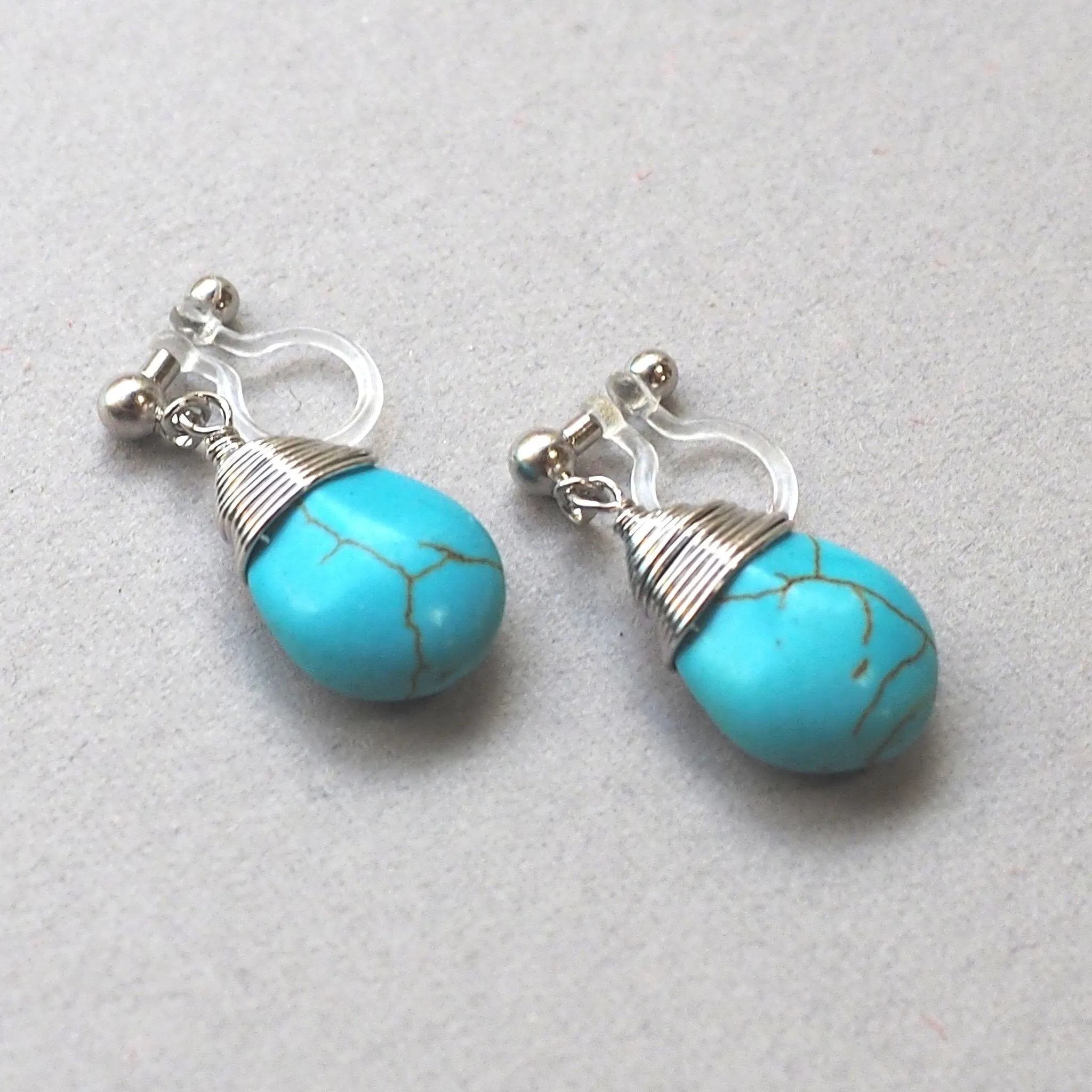 Blue turquoise invisible clip on earrings