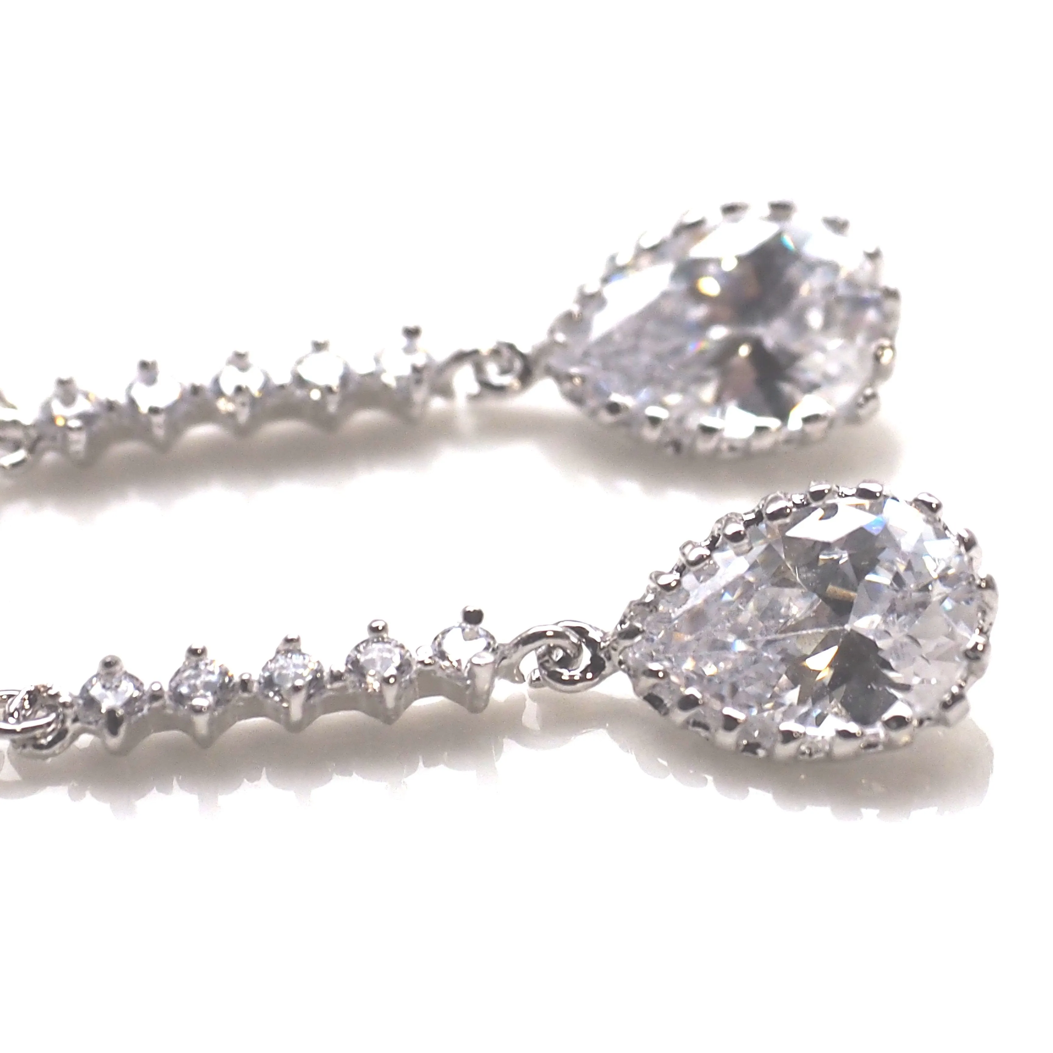 Bridal teardrop cubic zirconia invisible clip on earrings ( silver tone )