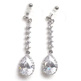 Bridal teardrop cubic zirconia invisible clip on earrings ( silver tone )