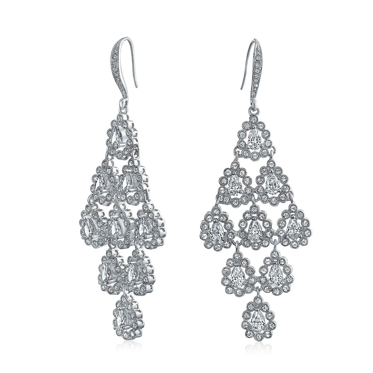 Bridal Waterfall Teardrop Dangle Chandelier Earrings Silver Plated Statement Piece