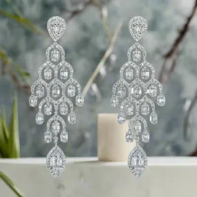 Bronwyn 5 Carats Baguette and Round Diamond Chandelier Drop Earrings in 14K White Gold