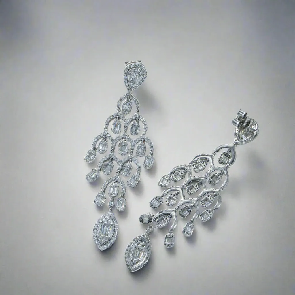 Bronwyn 5 Carats Baguette and Round Diamond Chandelier Drop Earrings in 14K White Gold