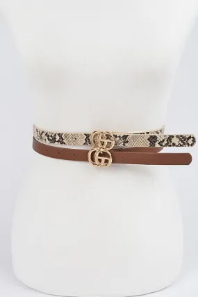 Brown & Python Skinny Belts - Set of 2