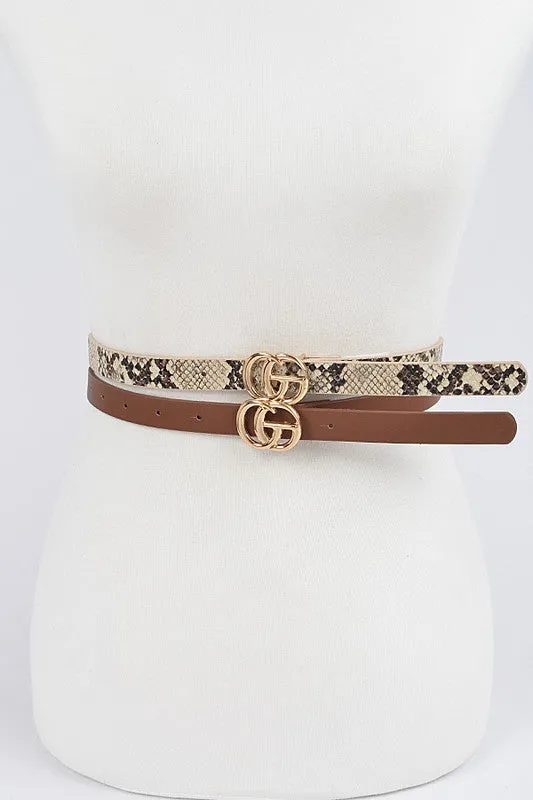 Brown & Python Skinny Belts - Set of 2