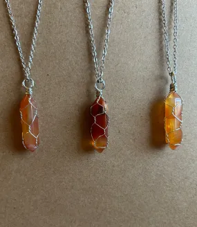 Carnelian Agate Crystal Wire Wrapped Necklace