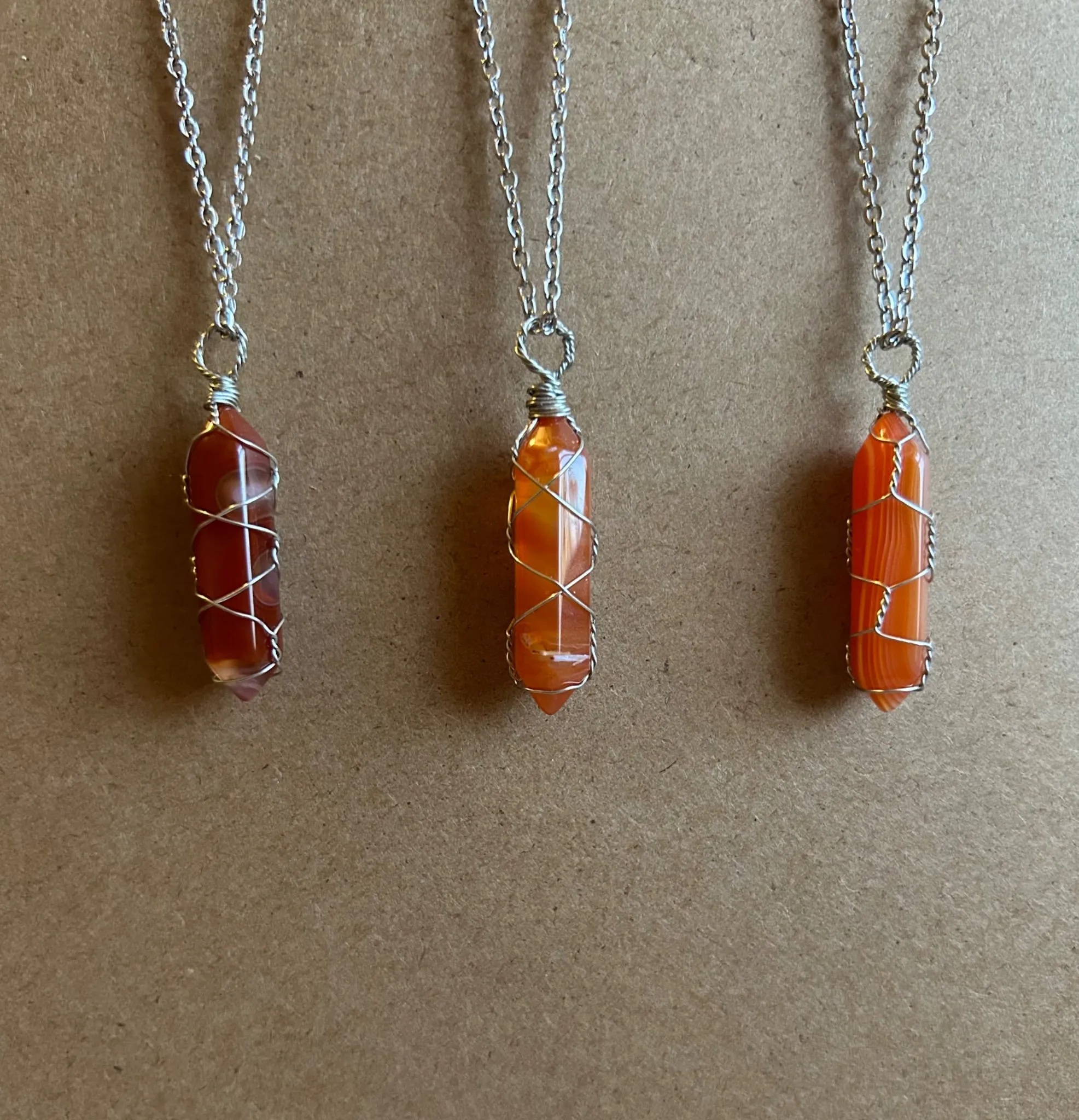 Carnelian Agate Crystal Wire Wrapped Necklace