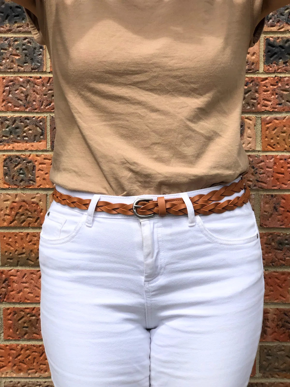 CAROL - Womens Tan Genuine Leather Plaited Belt