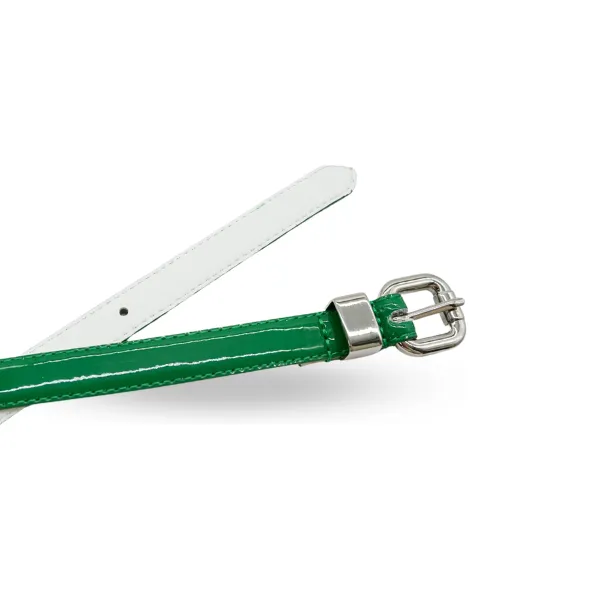 CARRIE -  Womens Emerald Green Patent Skinny Leather Belt with Silver Buckle