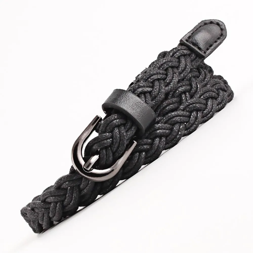 Casual Braided Skinny Waistband Belt With Thin Buckle Strap