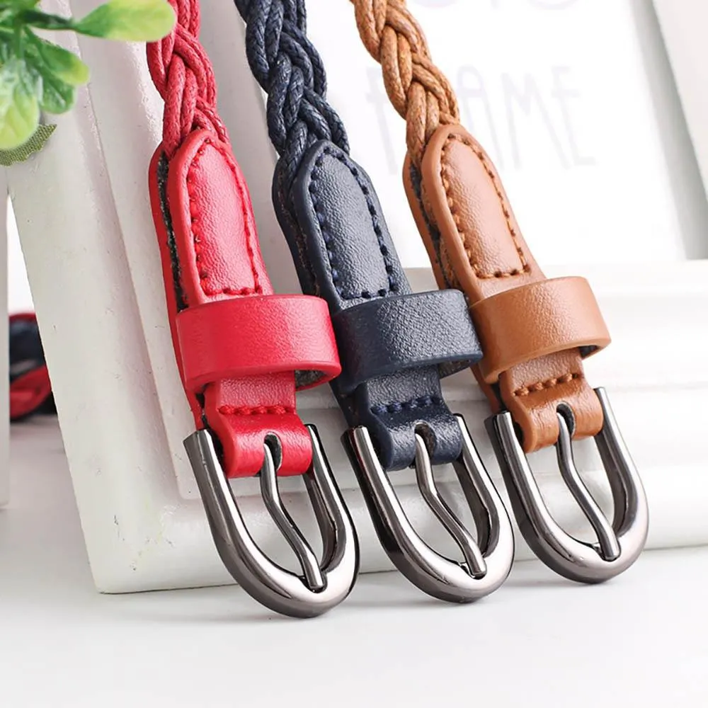 Casual Braided Skinny Waistband Belt With Thin Buckle Strap